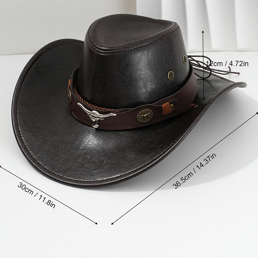 Chapeau de cowboy western unisexe en cuir synthétique vintage