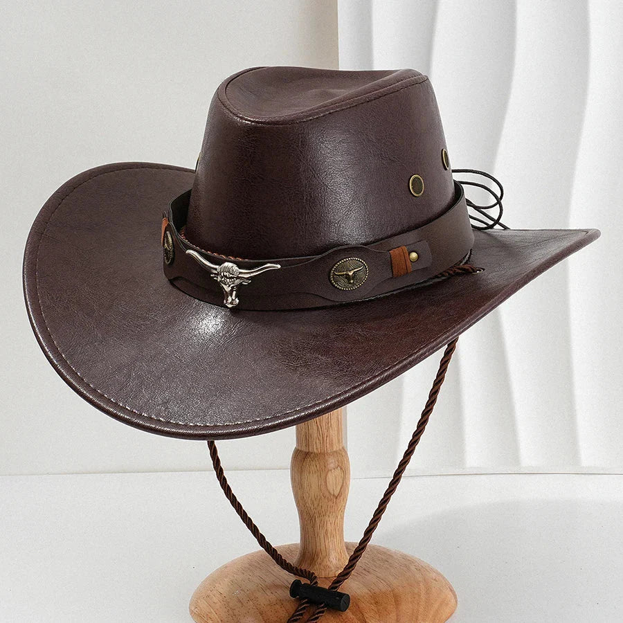 Chapeau de cowboy western unisexe en cuir synthétique vintage