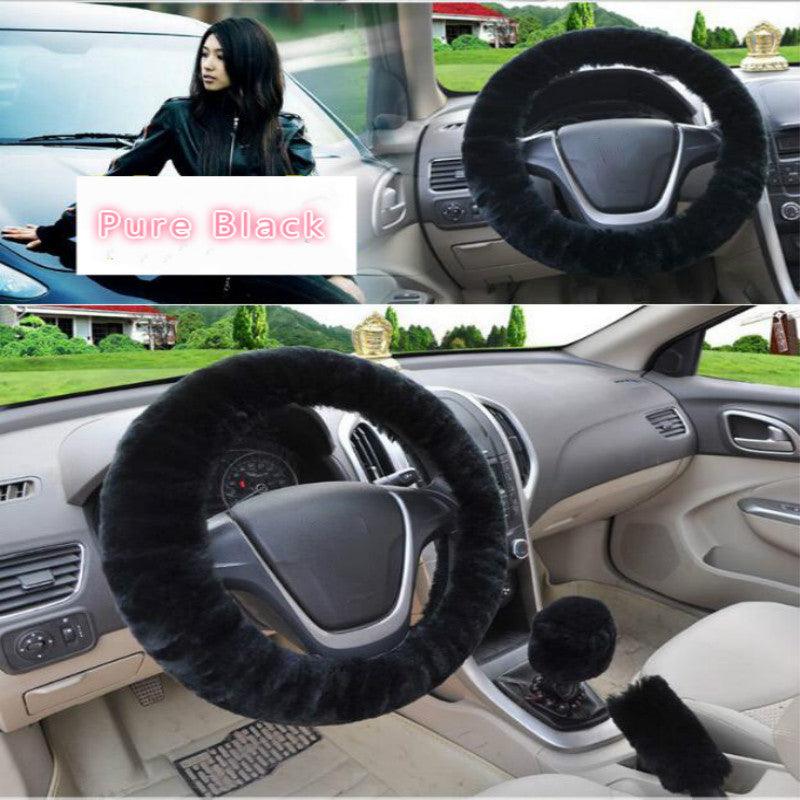 Chic Plush Fur Steering Wheel Cover Set - Cozy & Stylish Car Accessory - Korvel