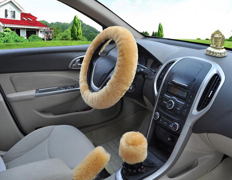 Chic Plush Fur Steering Wheel Cover Set - Cozy & Stylish Car Accessory - Korvel