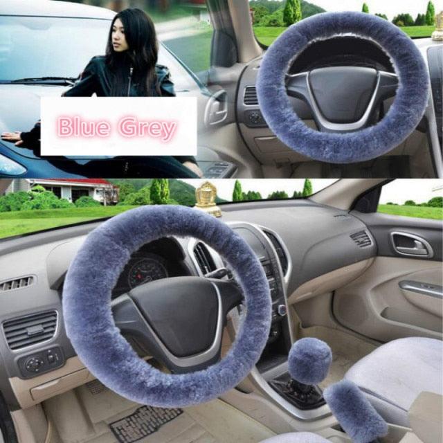 Chic Plush Fur Steering Wheel Cover Set - Cozy & Stylish Car Accessory - Korvel
