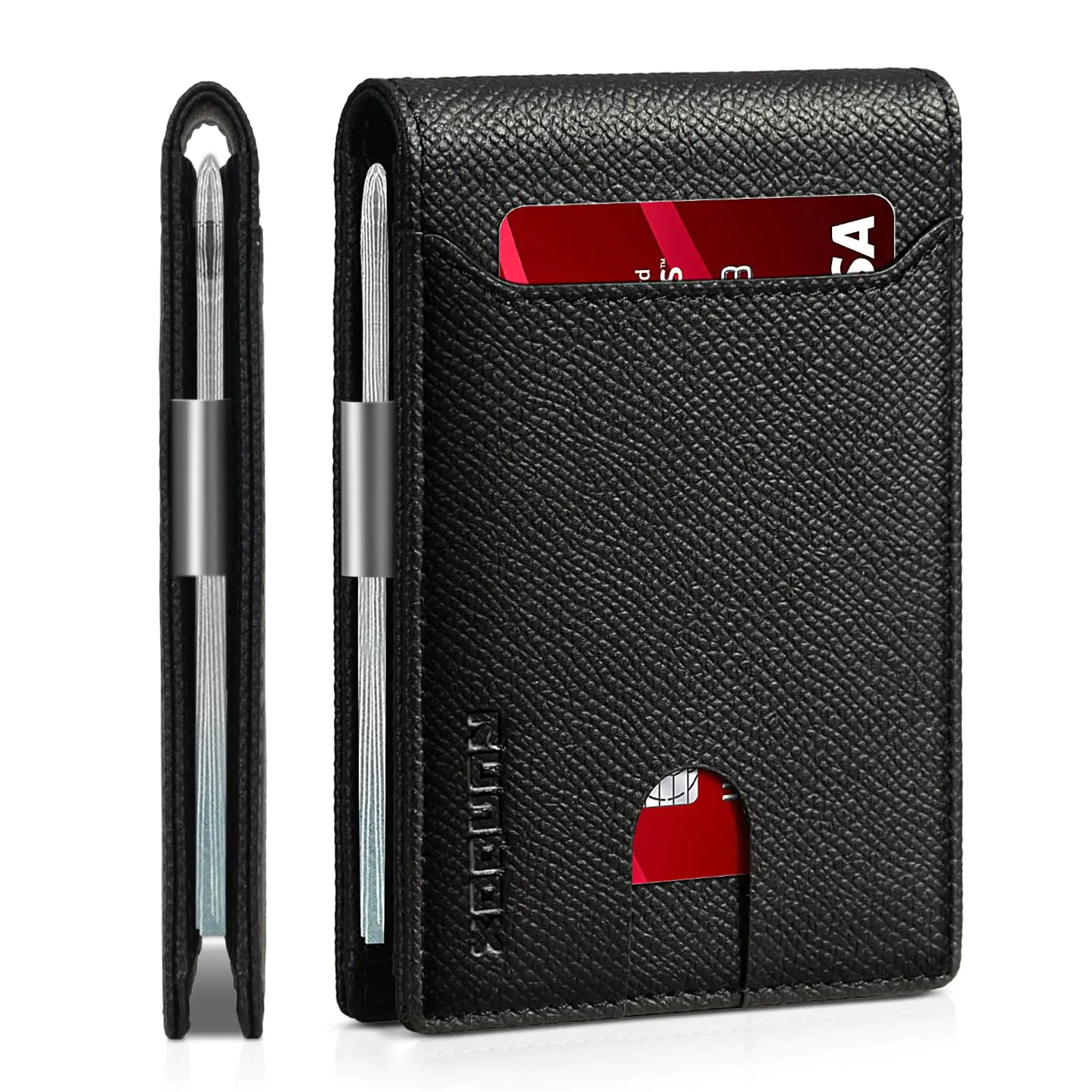 Cartera de Cuero Slim RUNBOX para Hombres - Cartera Bifold con Bloqueo RFID