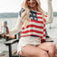 US Flag Boat Neck Long Sleeve Knit Top - Korvel