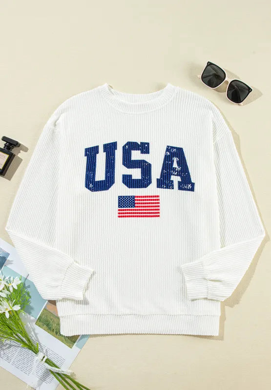 US Flag Corded Long Sleeve Sweatshirt - Korvel