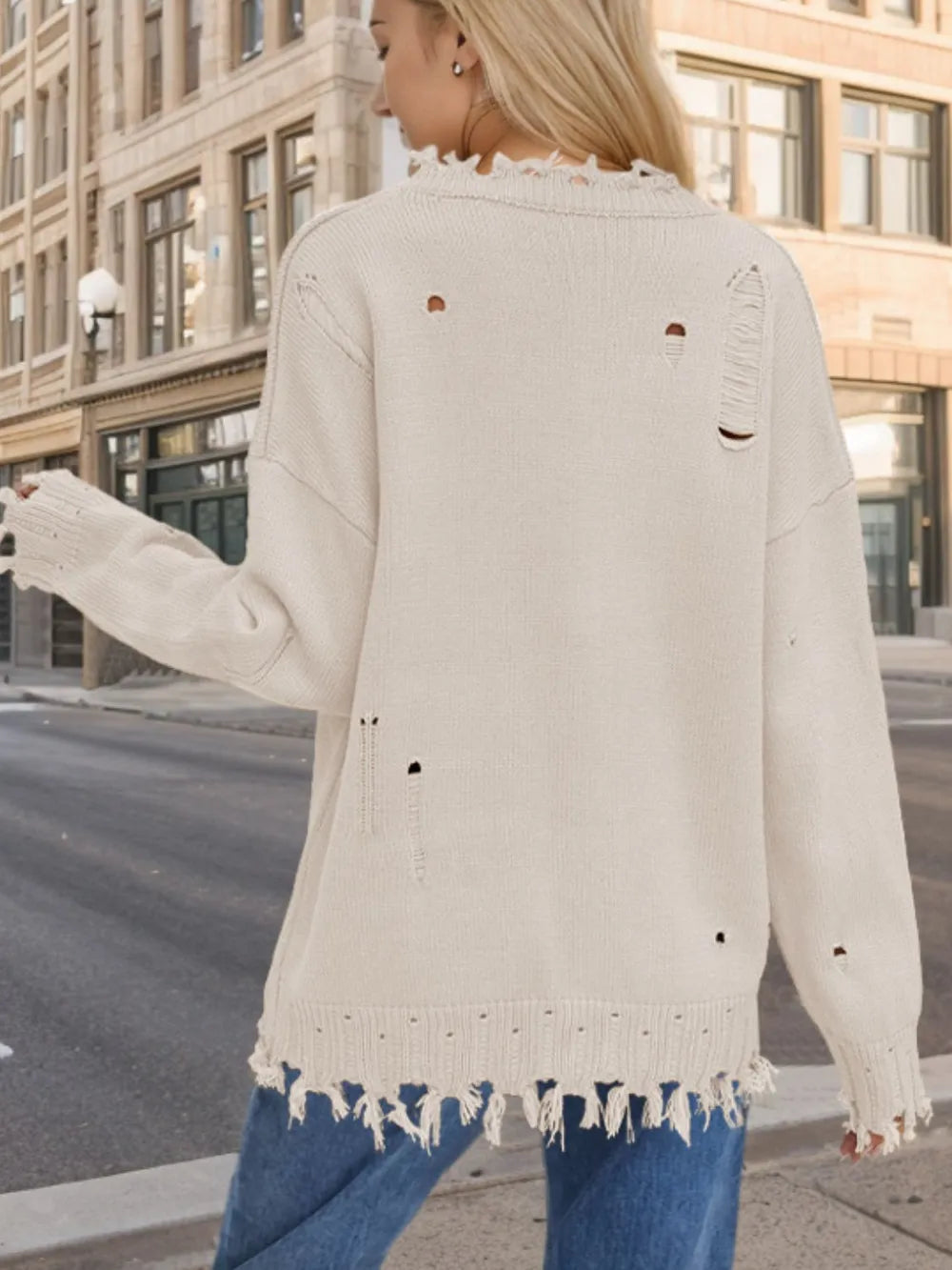 US Flag Distressed Round Neck Long Sleeve Sweater - Korvel