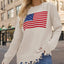 US Flag Distressed Round Neck Long Sleeve Sweater - Korvel