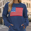 US Flag Distressed Round Neck Long Sleeve Sweater - Korvel