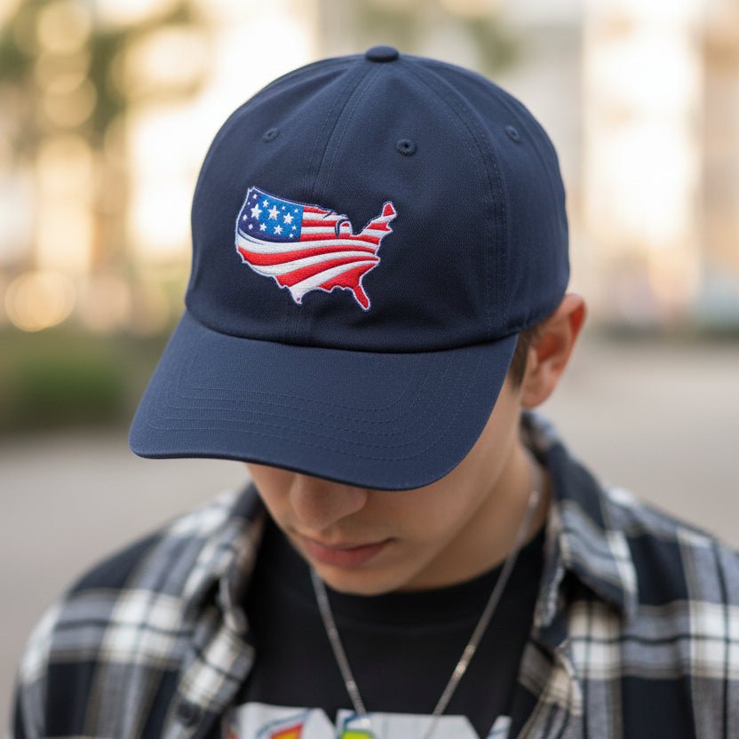 Casquette de baseball brodée avec carte des États-Unis – Style patriotique classique