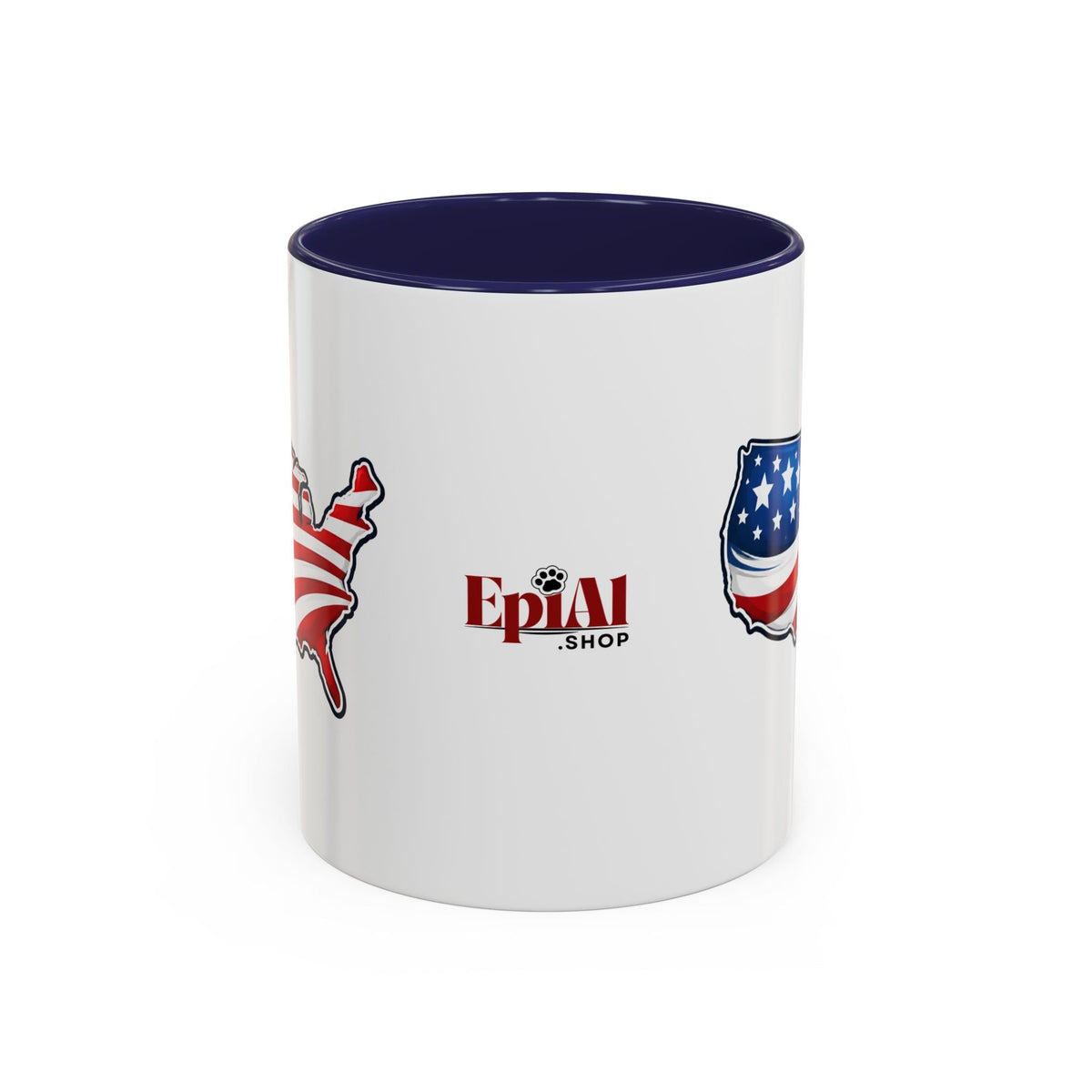 Taza de café patriótica con mapa de EE. UU. y asa roja