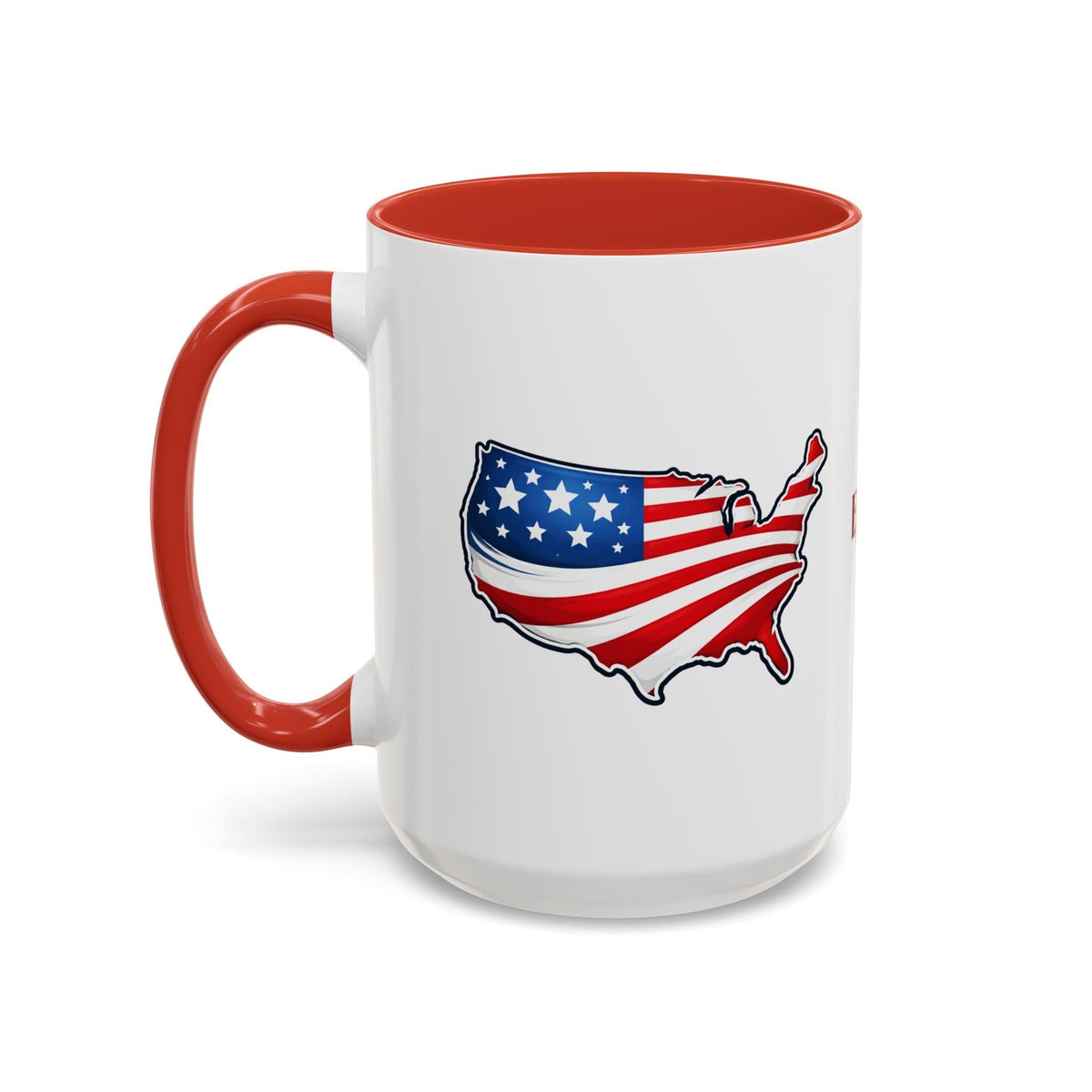 Taza de café patriótica con mapa de EE. UU. y asa roja