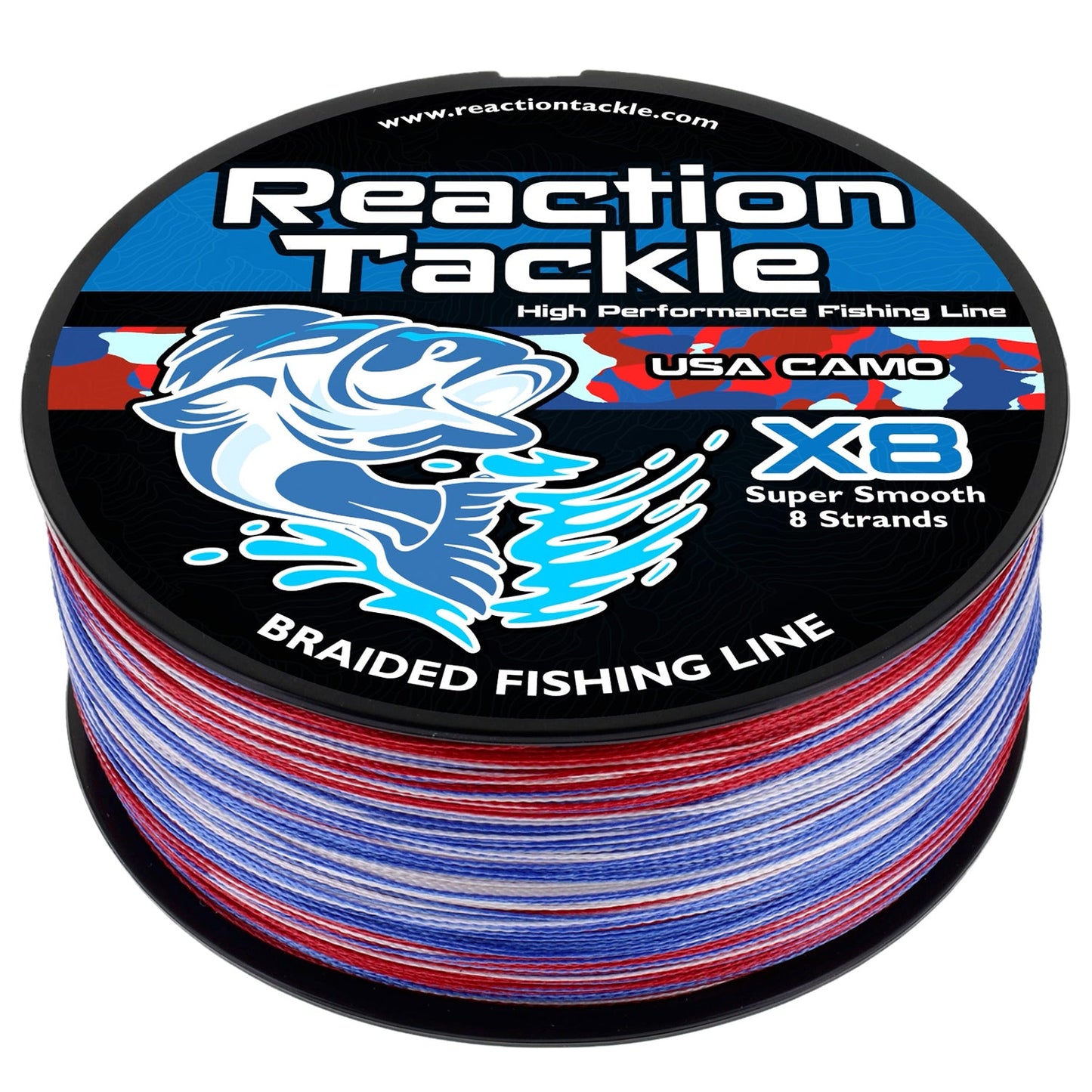 Línea de pesca trenzada Reaction Tackle X8 - Camuflaje estadounidense, 8 hebras - NUEVA