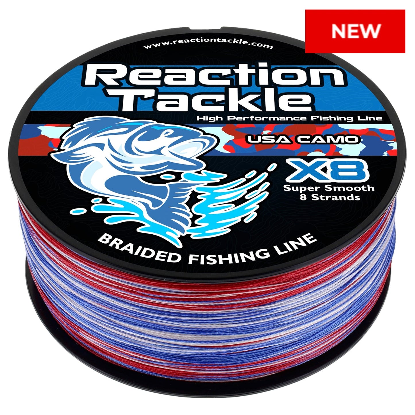 Línea de pesca trenzada Reaction Tackle X8 - Camuflaje estadounidense, 8 hebras - NUEVA