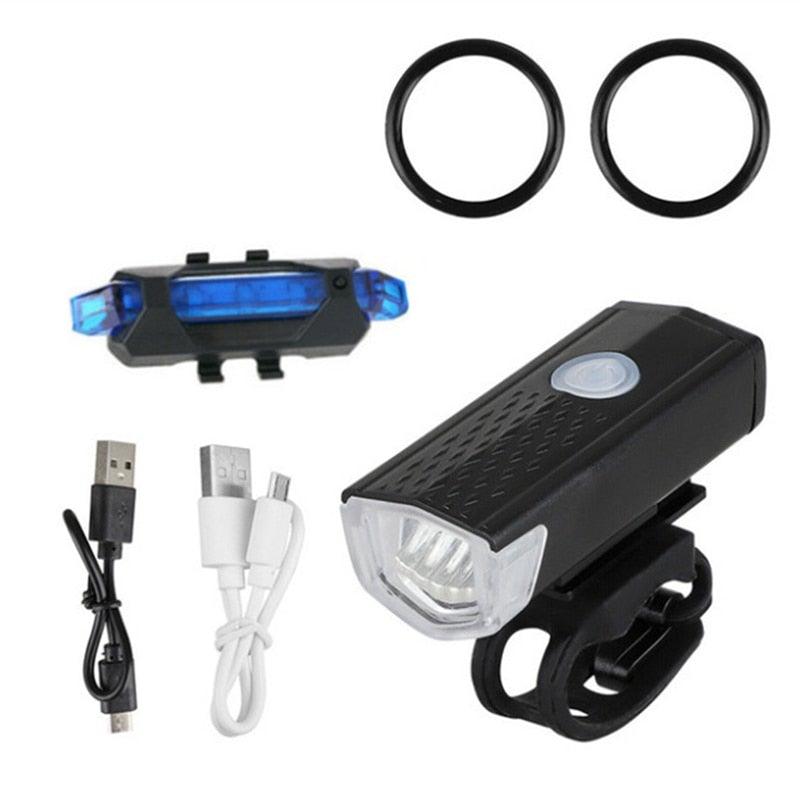 Powerful USB Rechargeable 3-Mode Bicycle Headlight & Tail Light Set - 300 Lumen Waterproof LED - Korvel