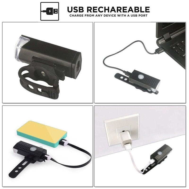 Powerful USB Rechargeable 3-Mode Bicycle Headlight & Tail Light Set - 300 Lumen Waterproof LED - Korvel