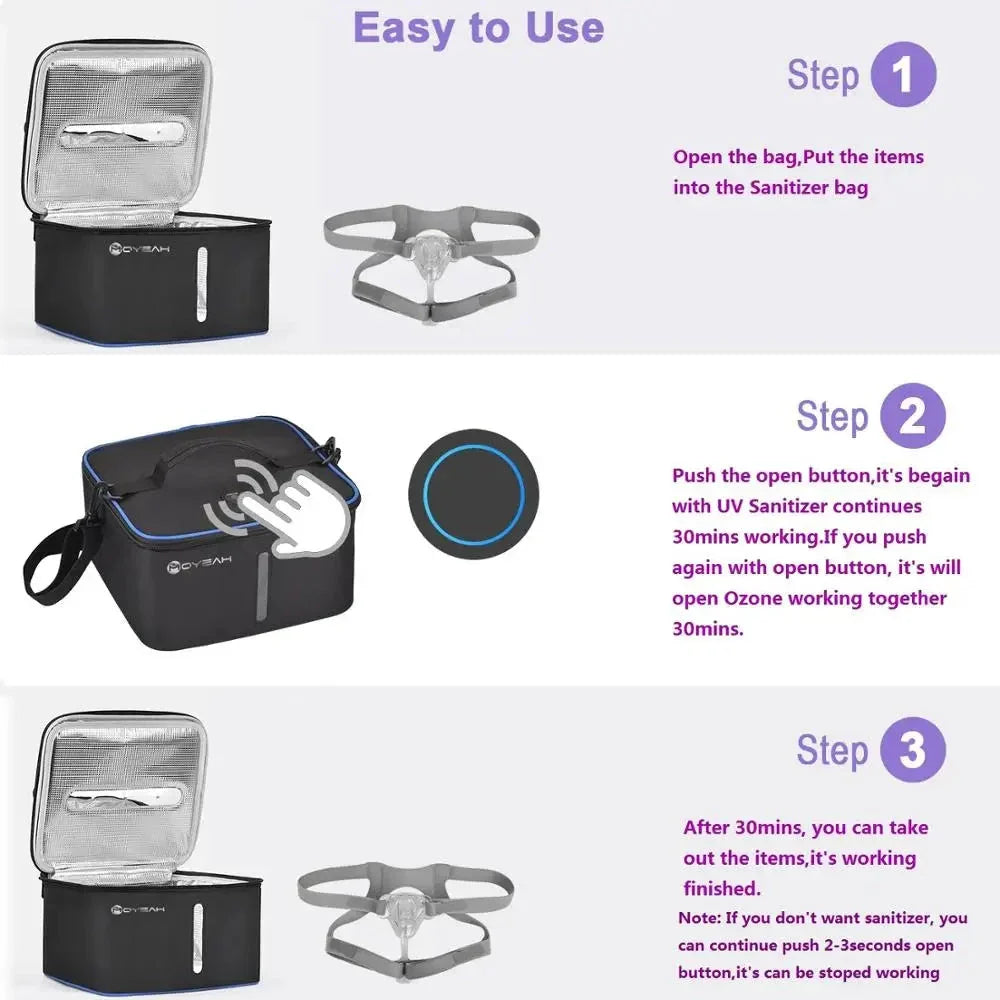 UV Led&Ozone Sterilizer Bag Portable Ozone Disinfector Case For Sanitizling CPAP machines Mask Tube and other accessories - Korvel