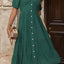Vestido Midi con Botones y Manga Globo en V