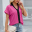 Camiseta suelta de manga corta con cuello en V y contraste para mujeres