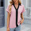 Camiseta suelta de manga corta con cuello en V y contraste para mujeres