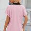 Camiseta suelta de manga corta con cuello en V y contraste para mujeres