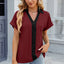 Camiseta suelta de manga corta con cuello en V y contraste para mujeres
