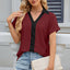 Camiseta suelta de manga corta con cuello en V y contraste para mujeres