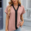 Camiseta suelta de manga corta con cuello en V y contraste para mujeres