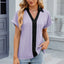 Camiseta suelta de manga corta con cuello en V y contraste para mujeres