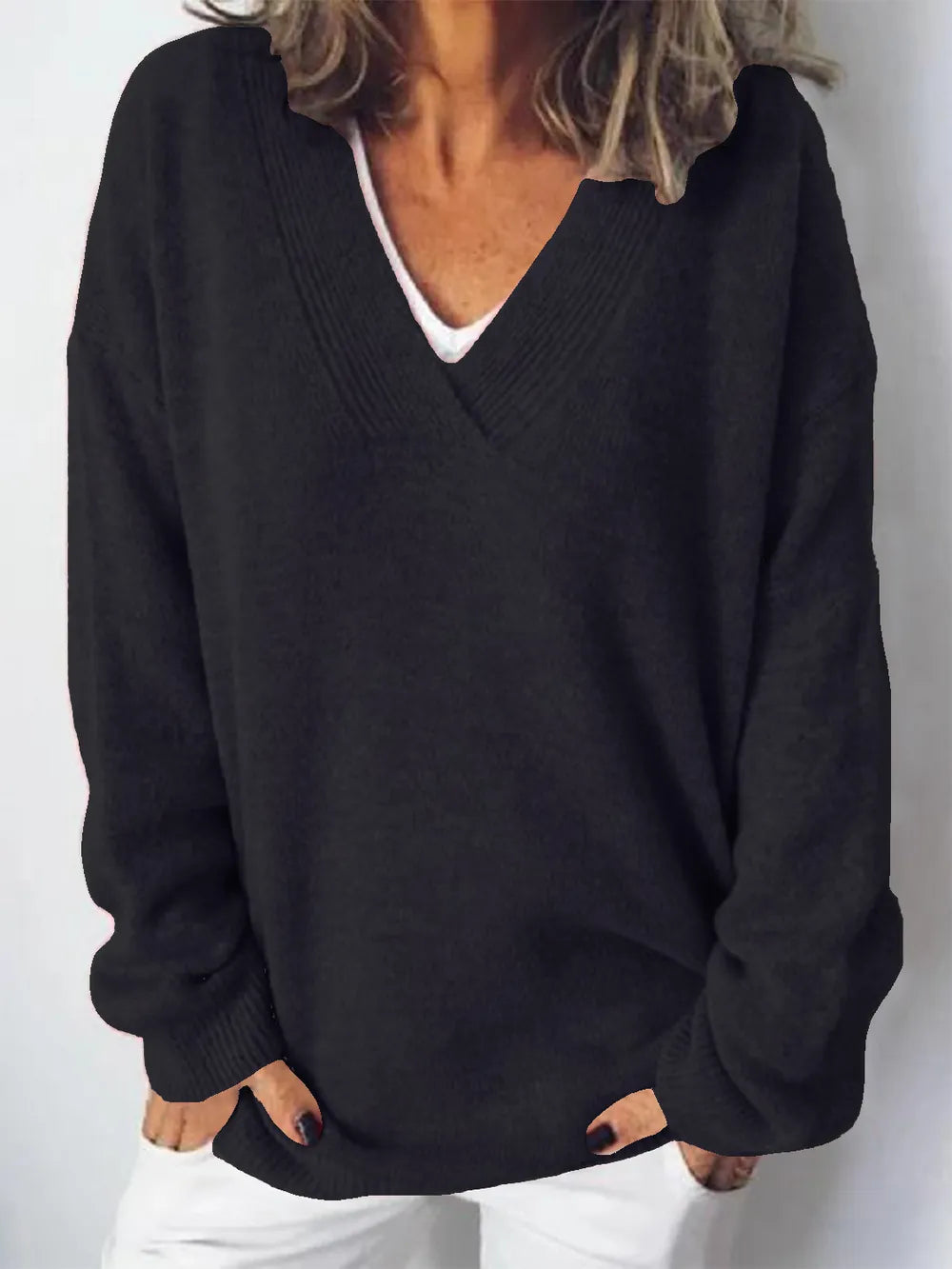 V-Neck Dropped Shoulder Sweater - Korvel
