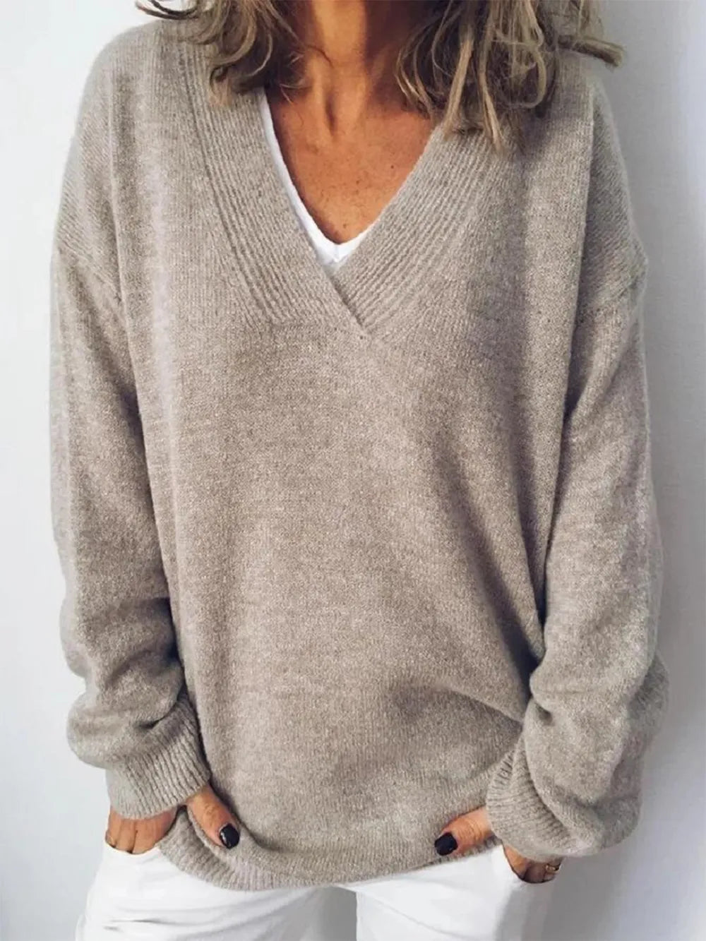 V-Neck Dropped Shoulder Sweater - Korvel