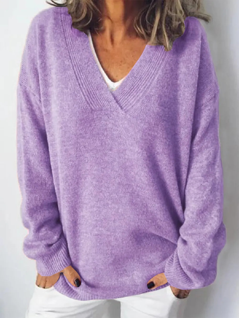 V-Neck Dropped Shoulder Sweater - Korvel
