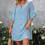 Robe mini élégante à col en V et manches courtes en bleu clair