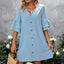 Robe mini élégante à col en V et manches courtes en bleu clair