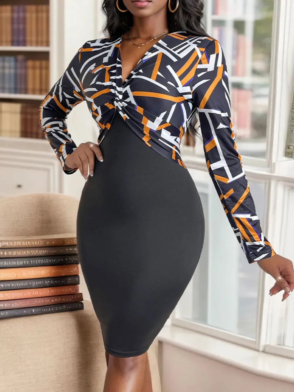 Robe Femme Slim Fit Taille Haute Col V