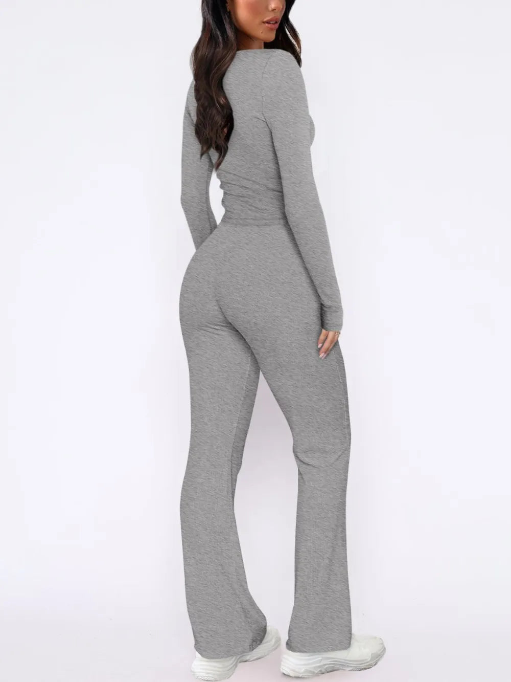 V-Neck Long Sleeve Top and Pants Set - Korvel