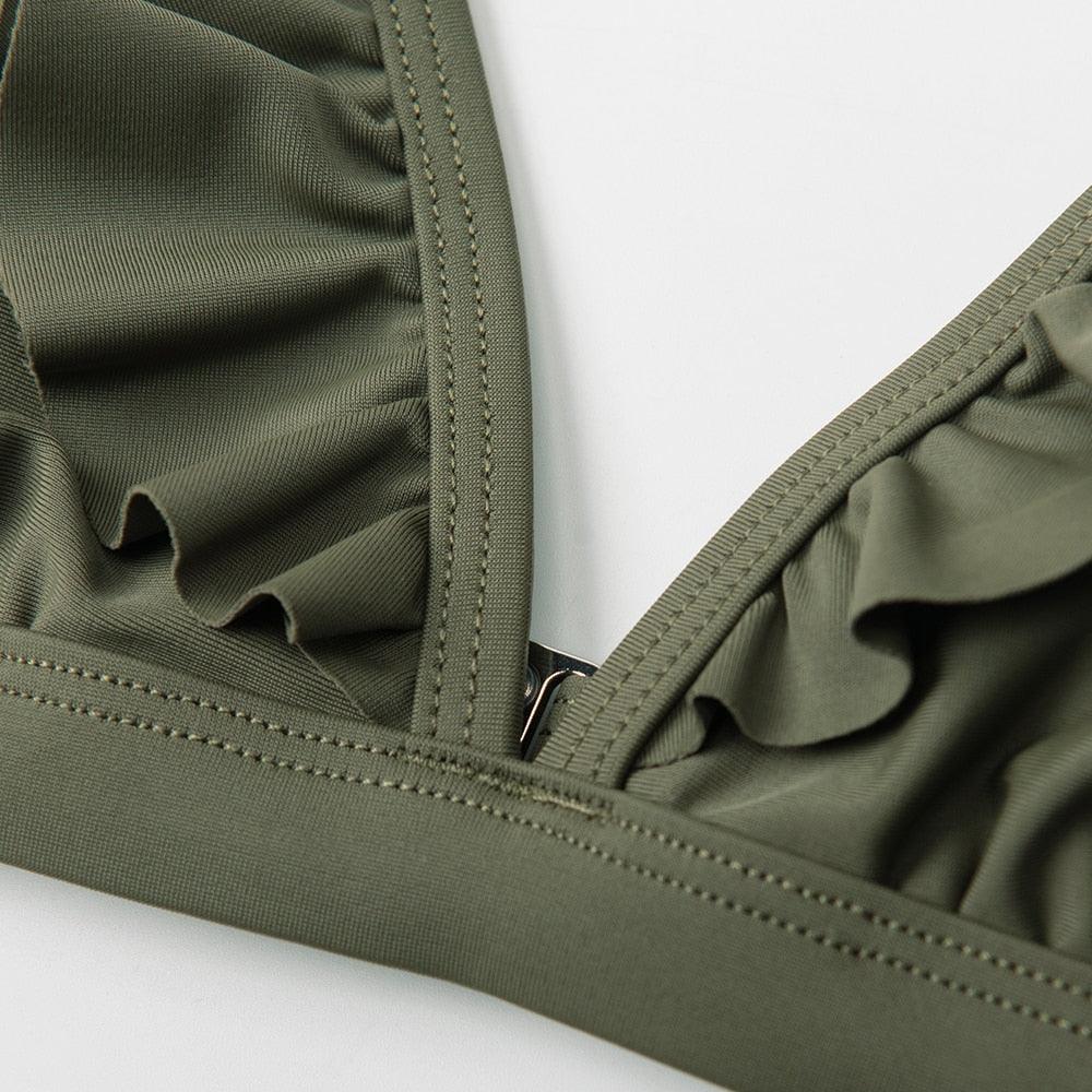 Ensemble de bikini taille haute à volants en V pour femmes