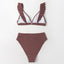 Ensemble de bikini taille haute à volants en V pour femmes