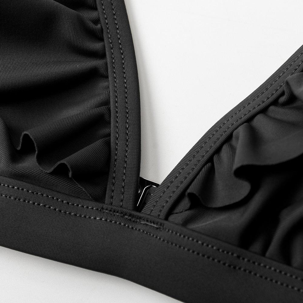 Ensemble de bikini taille haute à volants en V pour femmes