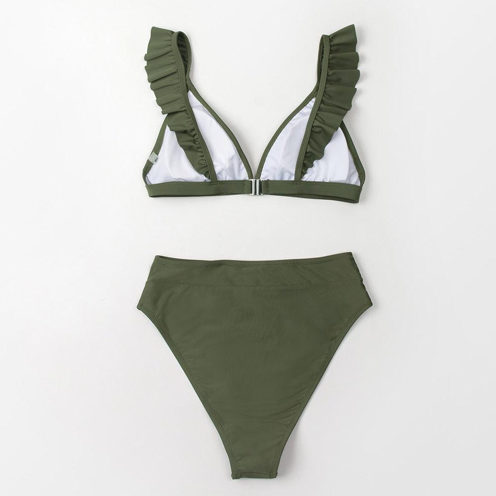 Ensemble de bikini taille haute à volants en V pour femmes