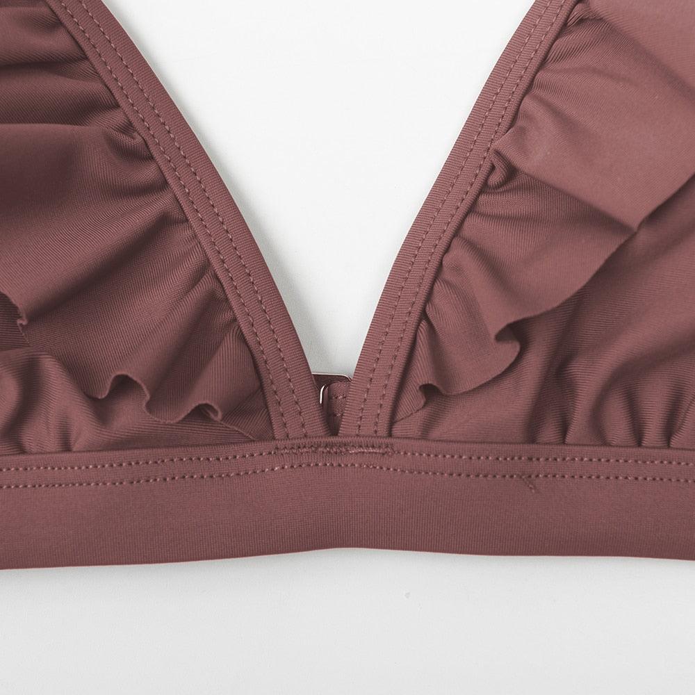 Ensemble de bikini taille haute à volants en V pour femmes