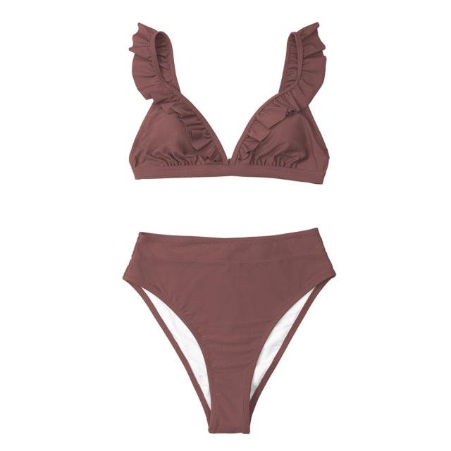 Ensemble de bikini taille haute à volants en V pour femmes