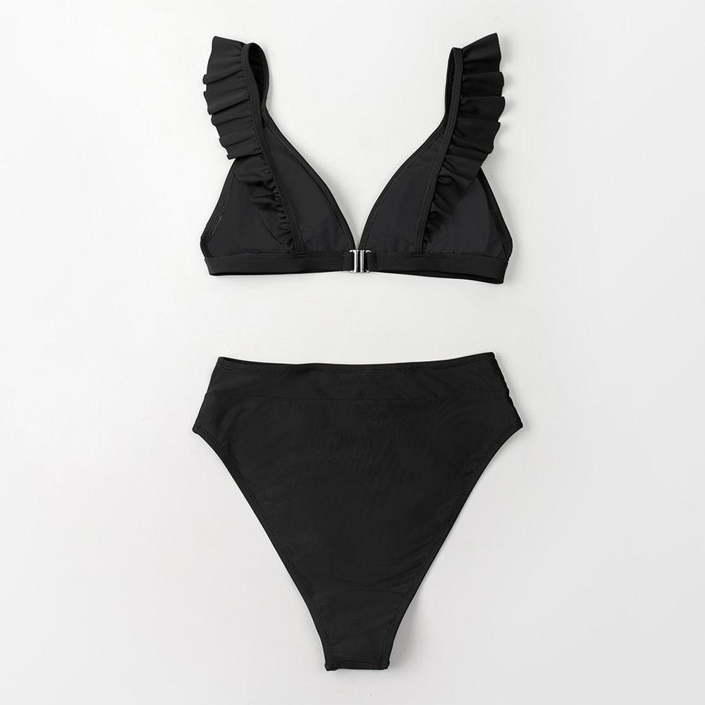 Ensemble de bikini taille haute à volants en V pour femmes
