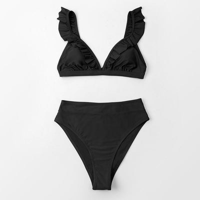 V-neck Ruffled High-Waist Bikini Set for Women