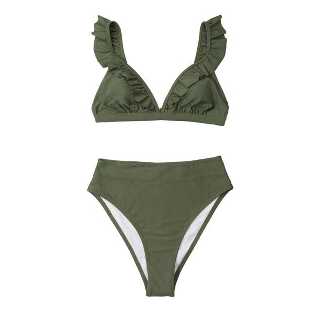 Ensemble de bikini taille haute à volants en V pour femmes