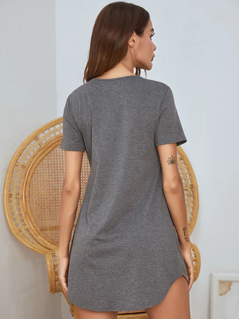 V-Neck Short Sleeve Lounge Dress - Korvel