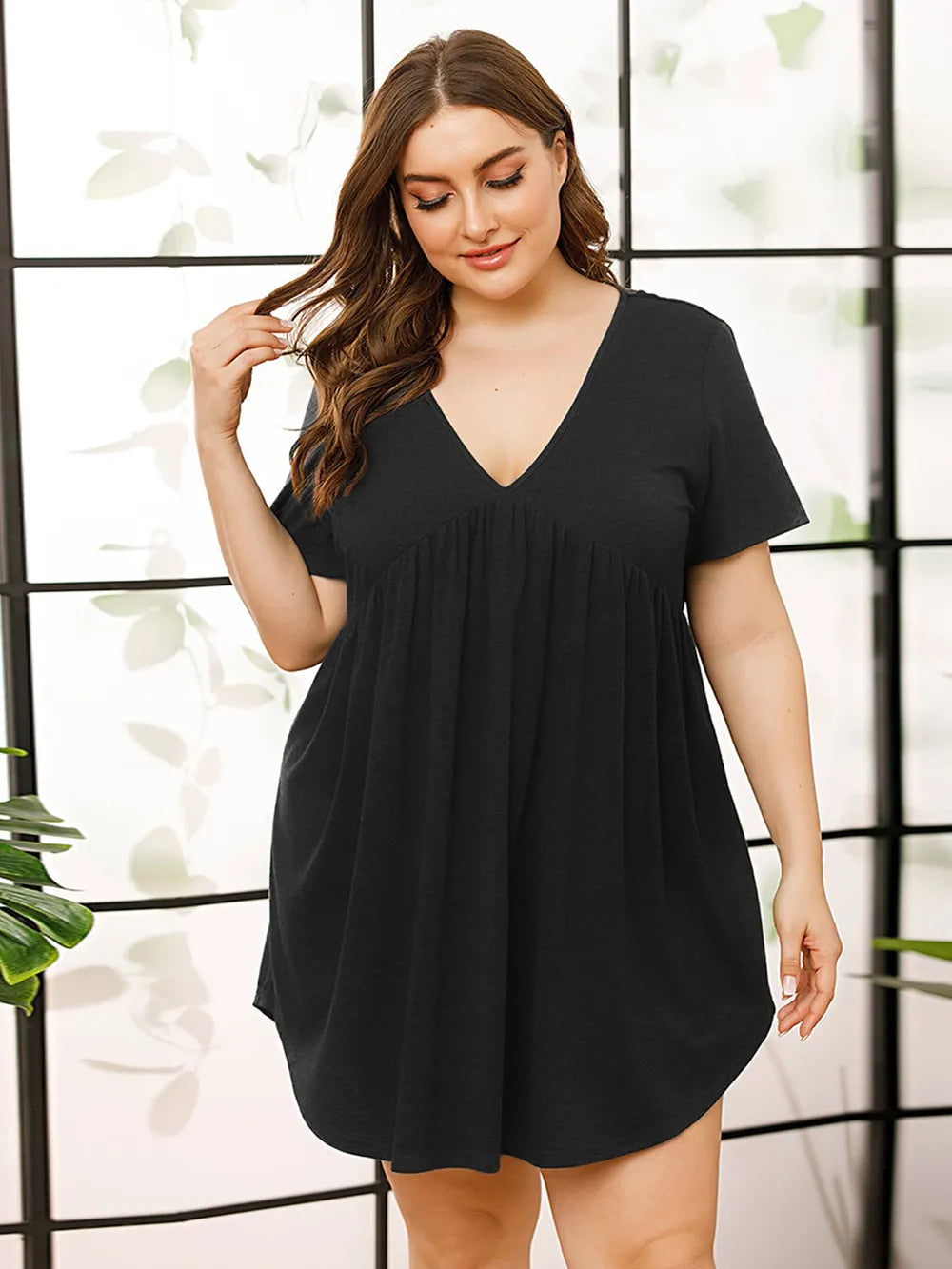 V-Neck Short Sleeve Lounge Dress - Korvel