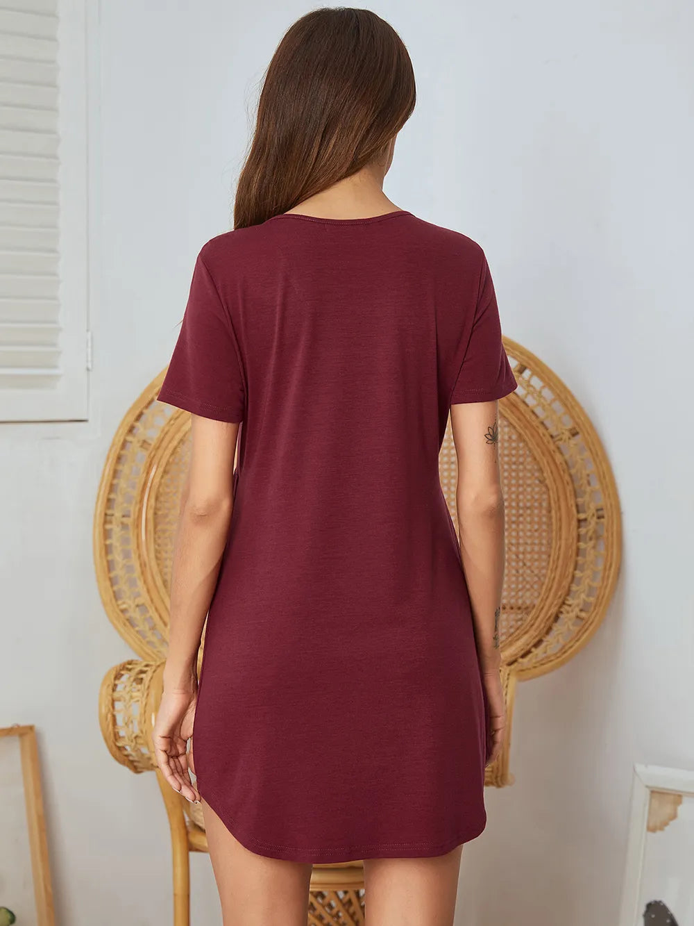 V-Neck Short Sleeve Lounge Dress - Korvel