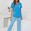 Ensemble de T-Shirt à Col V à Manches Courtes et Pantalons Rayés