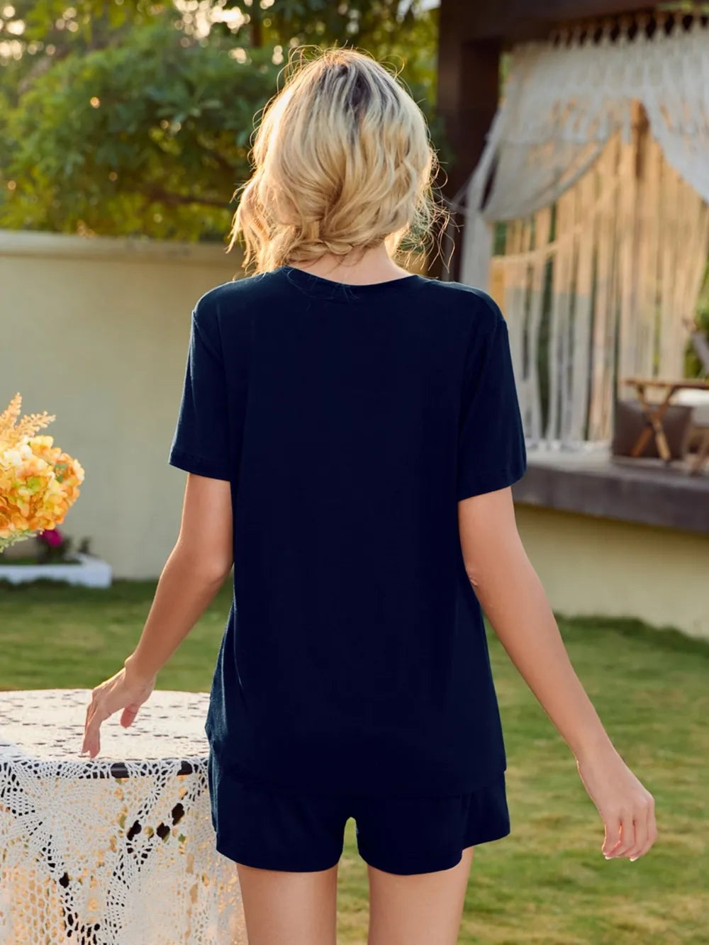 V-Neck Short Sleeve Top and Pocketed Shorts Lounge Set - Korvel