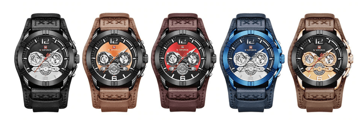 Reloj de cuero impermeable para hombres con cronómetros