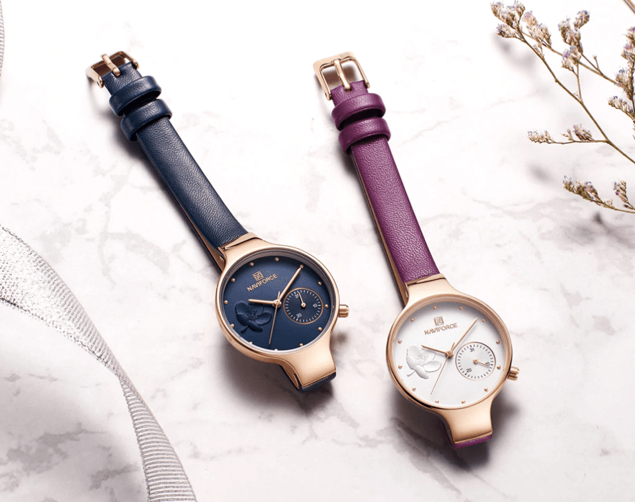 Montre analogique à quartz élégante pour femmes avec bracelet en cuir